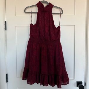 Francescas Red Halter Mini Dress Floral Pattern